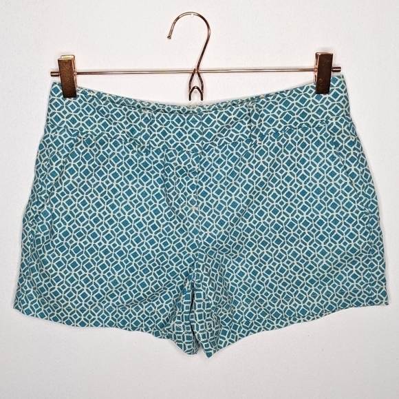 ✨3/$15 LOFT blue geometric linen & cotton blend short 00 - Picture 1 of 6